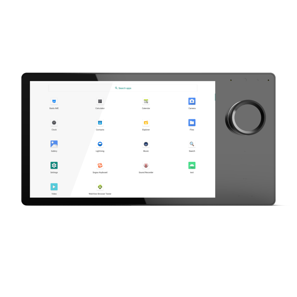 T8 series wall-mounted touch panel with rotary knob, shared front view